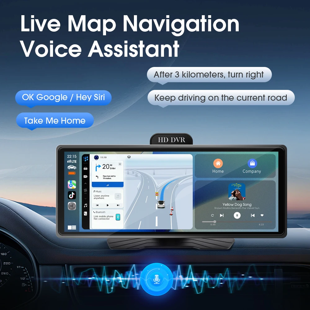 راديو سيارة محمول 9.3 بوصة مع كاميرا داش كام لاسلكية Carplay أندرويد مشغل وسائط متعددة أوتوماتيكي BT AUX TF FM ستيريو سيارة عالمي