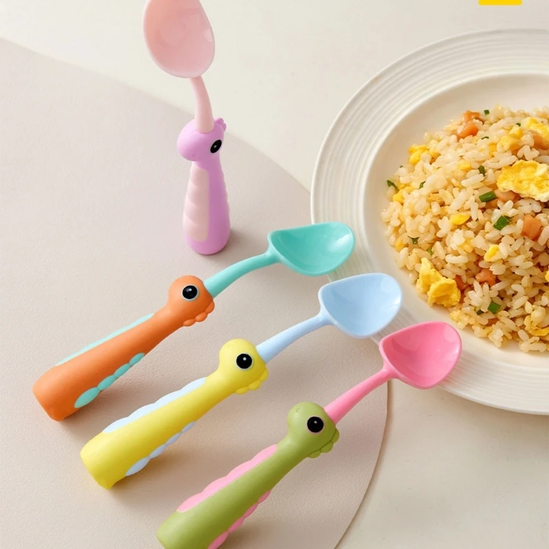 Baby Training Spoon with Wide Dinosaur Handle, Lightweight Polypropylene Design for Purees and Independent Feeding Practice 15UB