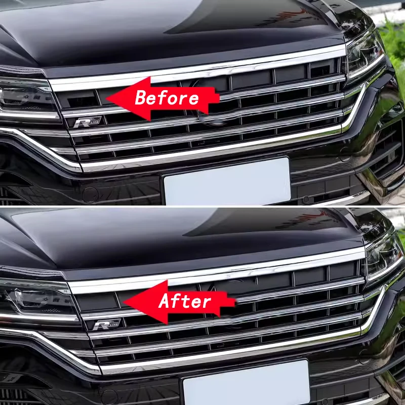 1 Pair ABS Car Exterior Front Middle Grille Blocking Cover Sticker Plate Dust-proof Central Grid Block Baffle for Touareg 19-24