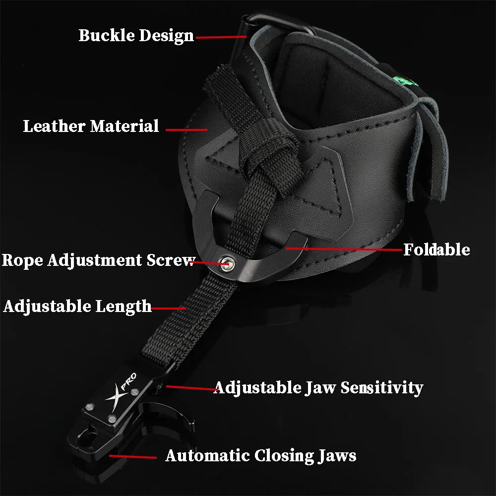 Archery Compound Bow Release Aid Adjustable Strap Automatic Jaw Close Leather Durable for Bow Shooting Hunting Training Target - view 6