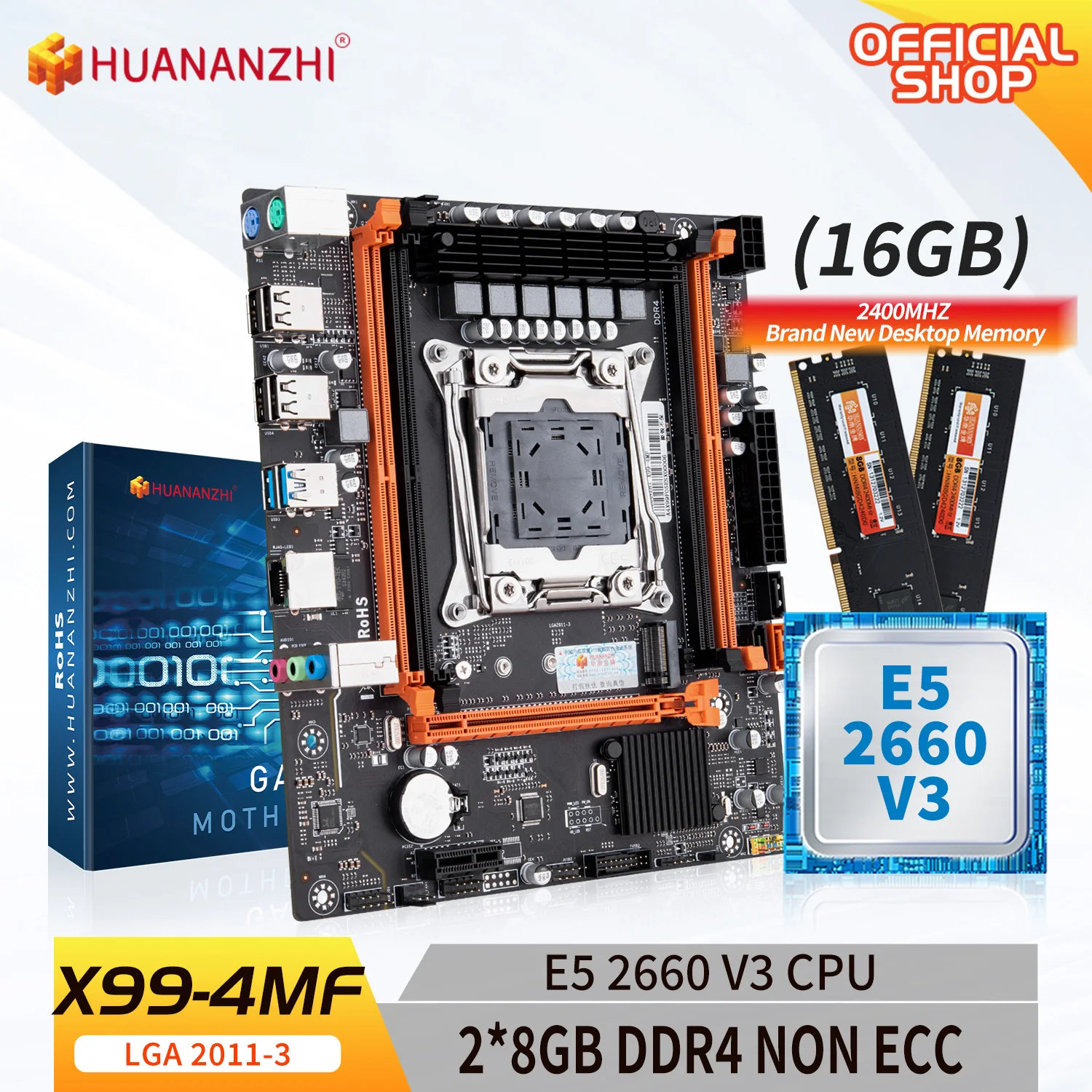 

HUANANZHI X99 4MF LGA 2011-3 XEON X99 материнская плата с Intel E5 2660 V3 с 2*8G DDR4 NON-ECC память комбинированный комплект M.2 NVME