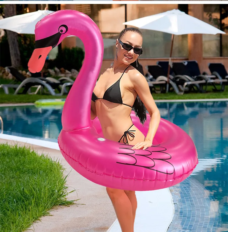 Flotador inflable para piscina de flamencos con luces, flotadores de piscina alimentados por energía Solar, anillos de tubo de natación, tumbona de balsa de verano para adultos