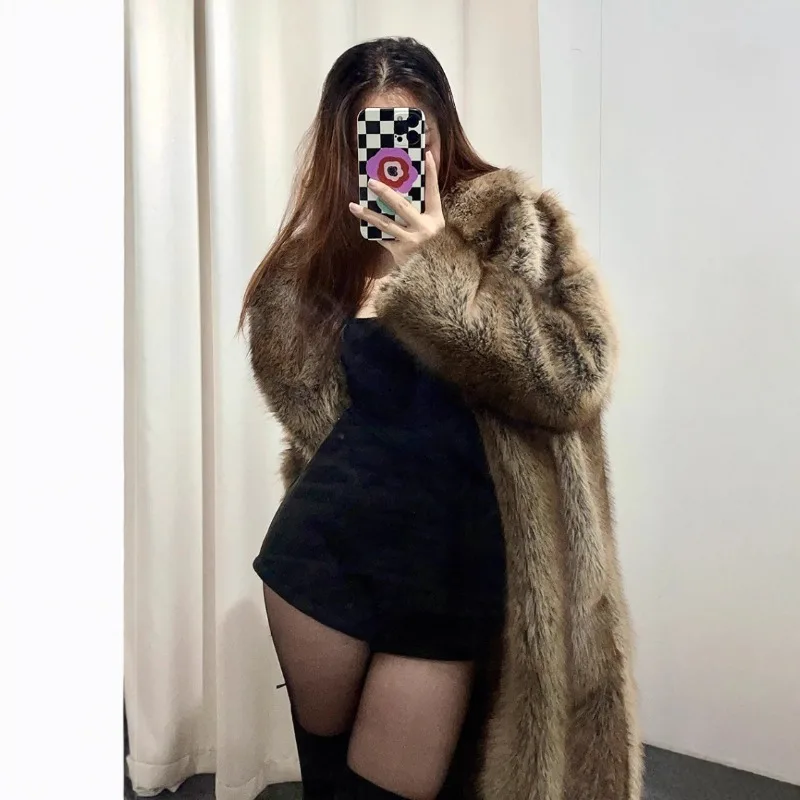 Women's winter Tops Coat Faux Fur Fur Collar Long Versatile Skinny Comfortable Loose Casual Design Fashion Soft Niche Skinny New