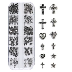120 pcs / 1 box European American dark vintage style cross nail art patch y2k Premium Metal Style Heart Nail Metal Decorment Set
