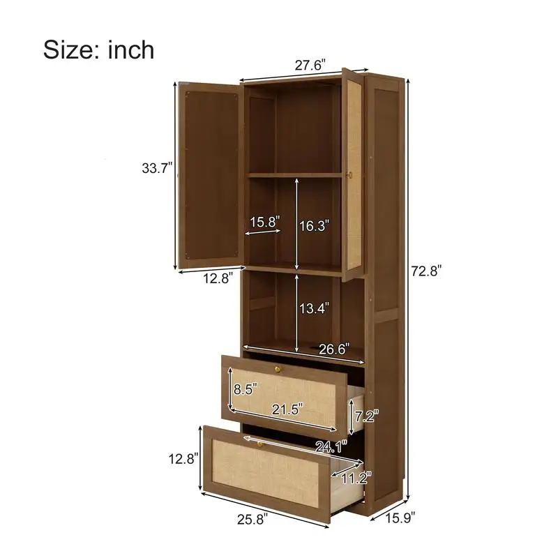 رف كتب من خشب الجوز ببابين مع منفذ USB وخزانة تخزين ذات 3 أدراج، أرفف متعددة الوظائف للمنزل أو المكتب