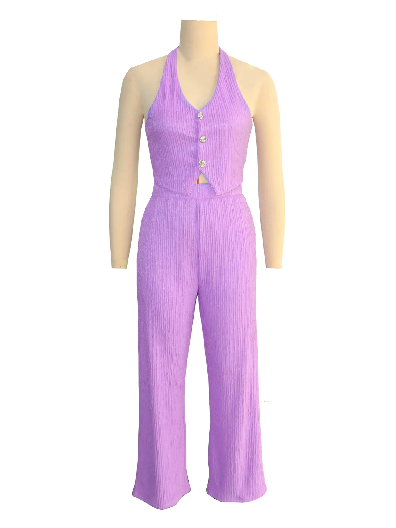 2025 ฤดูใบไม้ผลิ/ฤดูร้อนใหม่ผู้หญิงแฟชั่นSlimmingเสื้อกั๊กเอวสูงกางเกงขากว้างสไตล์ชุด 2 ชิ้น