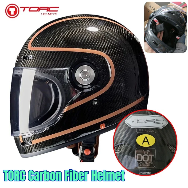 

FOR TORC Carbon Fiber Helmet T135/T1 Full Face Helmet Cover Retro Helmet Men and Women Motorcycle Personality Cool Locomotive