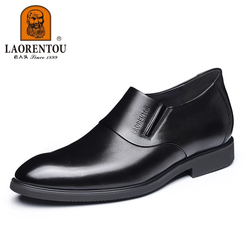 LAORENTOU genuine leather business dress leather shoes, men\'s casual one foot leather shoes, height increase shoes 6CM  57856G