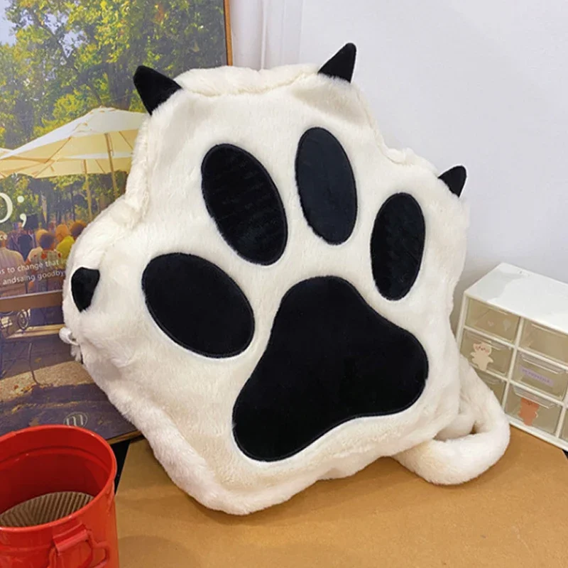 3D-Katzenpfoten-Plüsch-Rucksack, Niedlicher Kawaii Flauschiger Schulrucksack für Mädchen, Große Kapazität, Reise-Tagesrucksack, Geschenk für Herbst und Winter – Detail 10