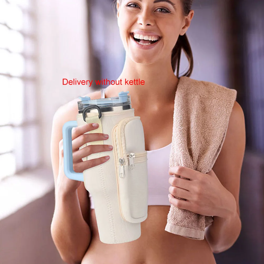 Portable Water Bottle Carrier Bag with Phone Pocket for Stanley 40oz Tumbler with Handle Neoprene Water Bottle Holder Pouch image 4