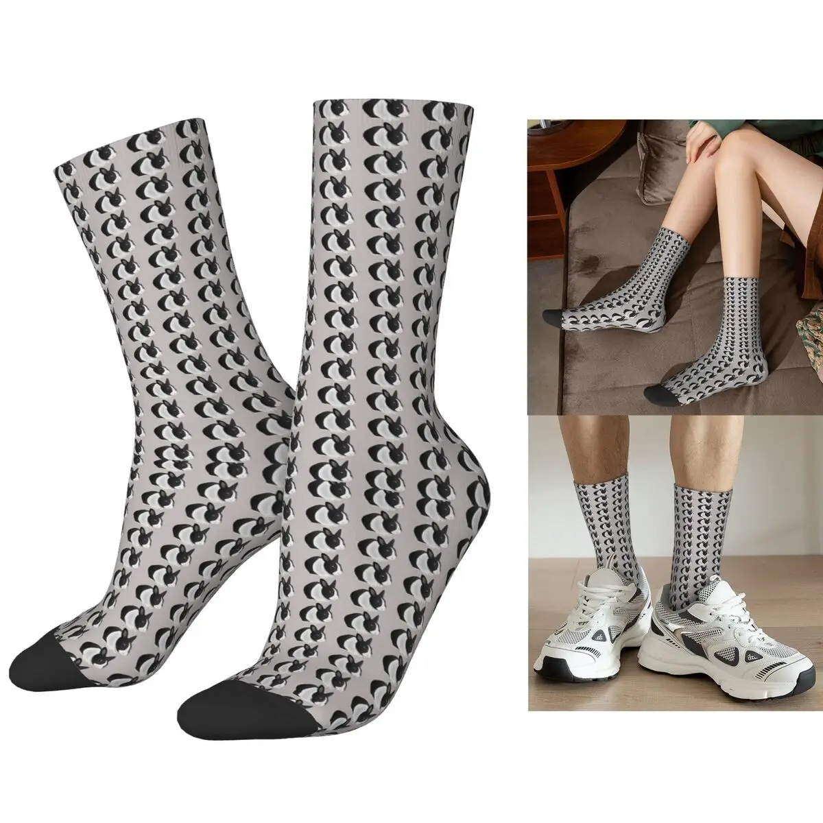 

Dutch Black And White Rabbit Socks Harajuku Super Soft Stockings All Season Long Socks Accessories for Man's Woman's Gifts