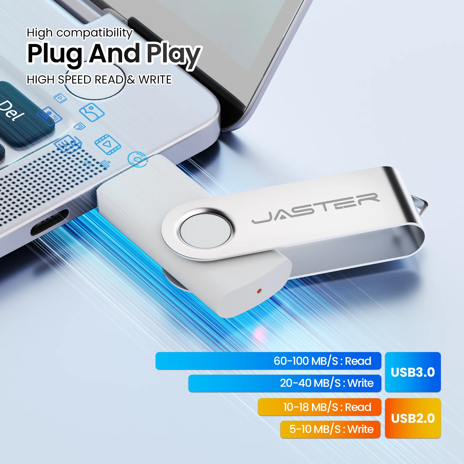 JASTER Business Gift USB Flash Drive 128GB Real Capacity Pen Drive 64GB Rotatable Memory Stick 32GB High Speed USB Stick 16GB