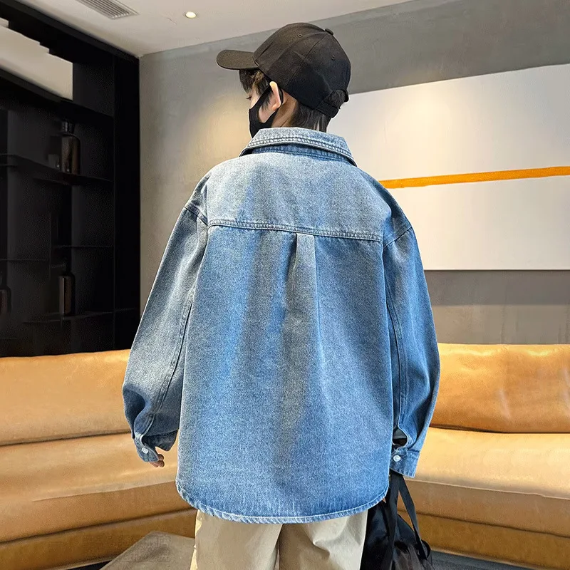 Boys' denim jacket shirt, thin autumn outfit, children's casual new style, middle-aged and middle-aged children, 12-year-old boy