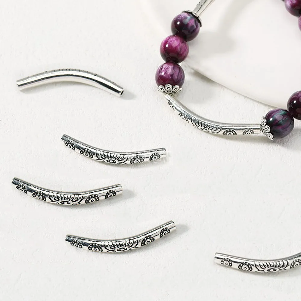 

10 шт./лот, 36*4 мм, винтажные металлические трубки с узором, изогнутые, для браслетов и ожерелий, фурнитура для рукоделия, оптом