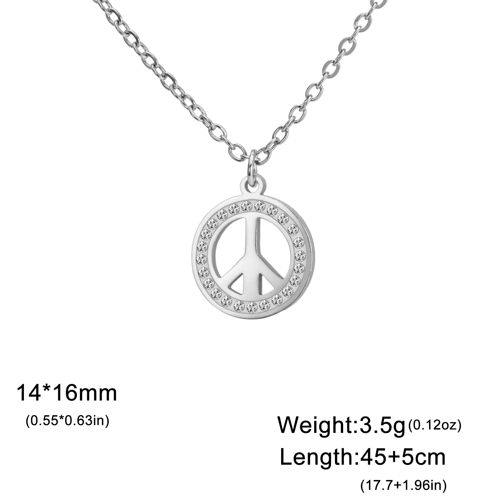 COOLTIME Edelstahl Frieden Symbol Halskette für Frauen Mode Runde Zirkon Kette Anhänger Amulett Schmuck Geschenk Großhandel – Detail 8