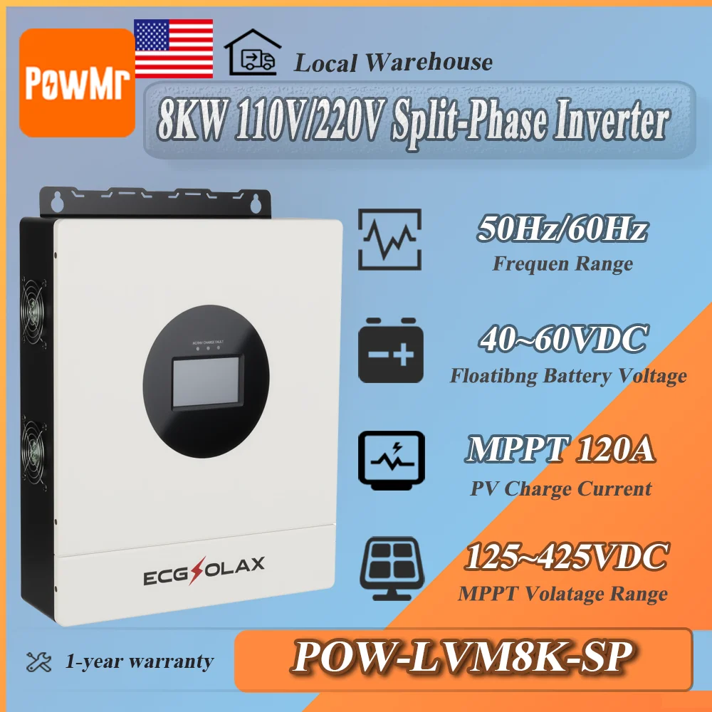 ECGSOLAX 8kW Hybrid Solar Inverter 48V Split Phase 120/240V 