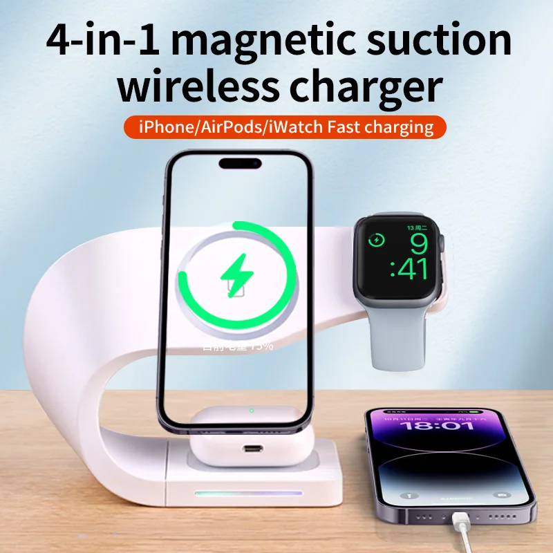 REMAX Magnetic Wireless Charger Stand 15W Induction Universal Quick Charging Dock For iPhone 15 14 13 12 WatchS1-7 SE AirPods