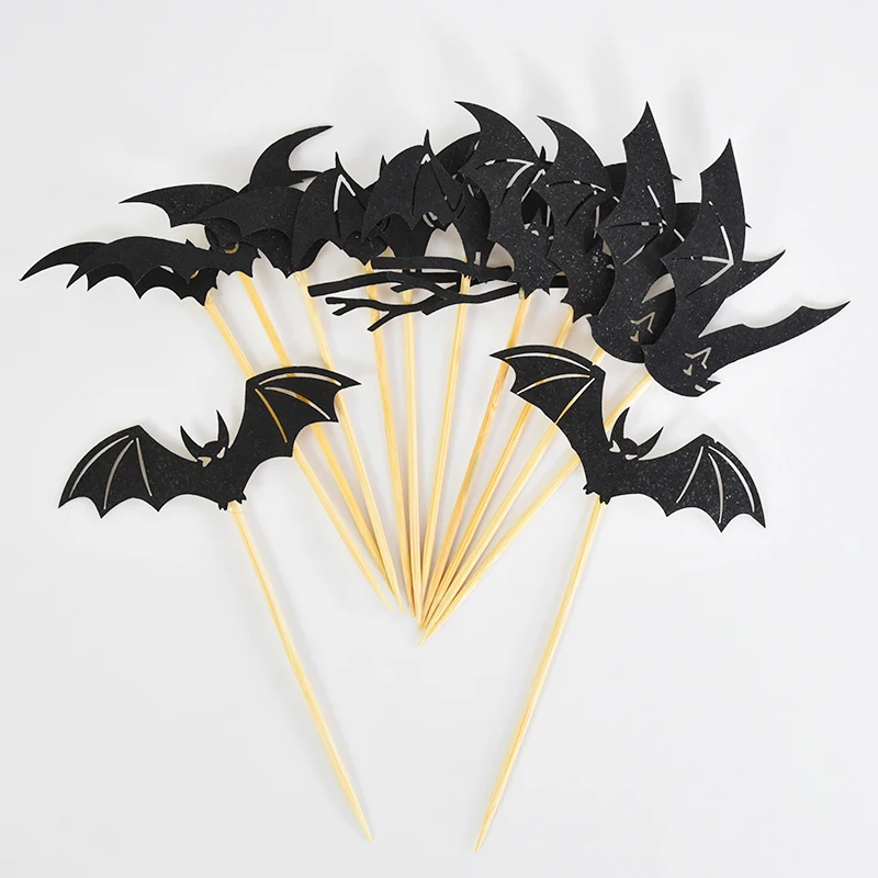 12pcs/lot Halloween Bat Paper Cupcake Topper Fruit Toothpick Stick Cake Flag Halloween Party Home Baking Decoration