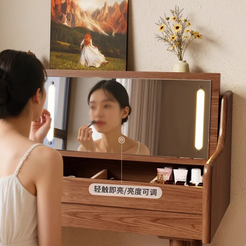 Household solid wood dresser Small apartment bedroom with mirror flip dressing table storage