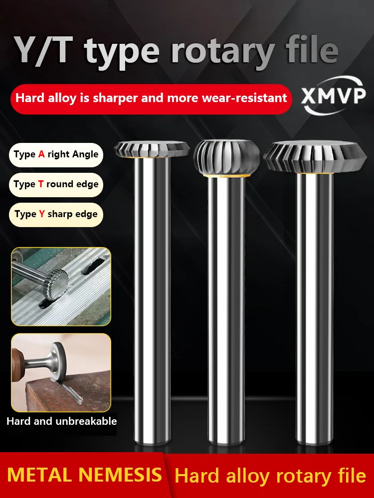 Testa di molatura in lega dura, lima rotante in acciaio al tungsteno, utensile per molatura di metalli ad arco a forma di Y, lavorazione del legno con scanalatura a T trapezoidale milli