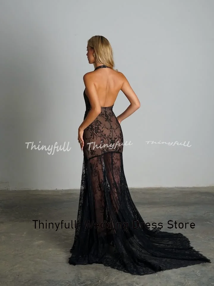 Thinyfull マーメイドレースウエディングドレス ホルター ノースリーブ アラブ イブニングドレス ロングフォーマルオケージョンガウン ローブ・ド・ソワレ カスタマイズ