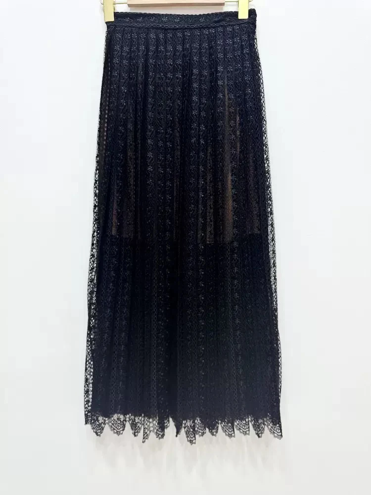 

Ele Bla Lace Midi Skirt HEIDD SP2026 Early Spring High Waist Polyester Fiber Ci Commute Stand Fit Little Bla Dr