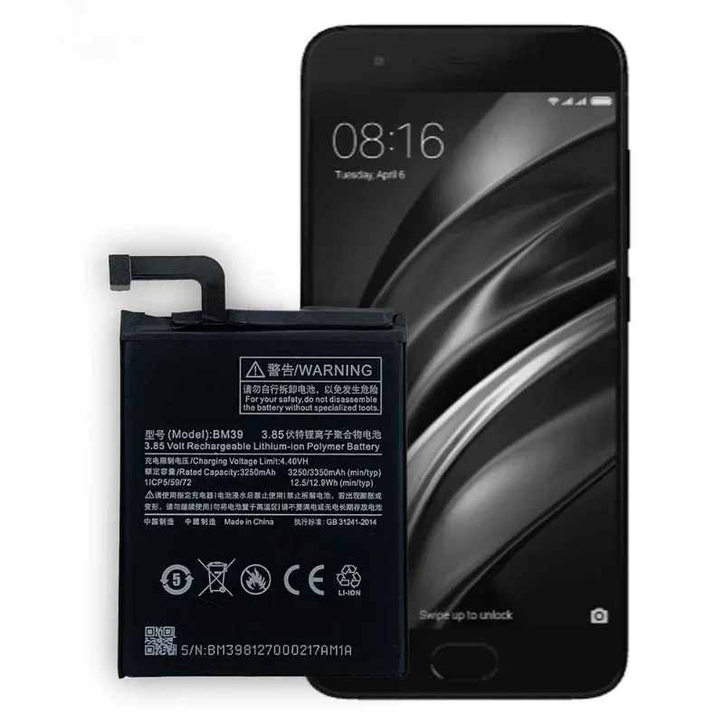 New BM39 3.85V 3350mAh Mobile Phone Battery for Xiaomi Mi 6 Mi6 MCE16 Replacement High Quality Battery