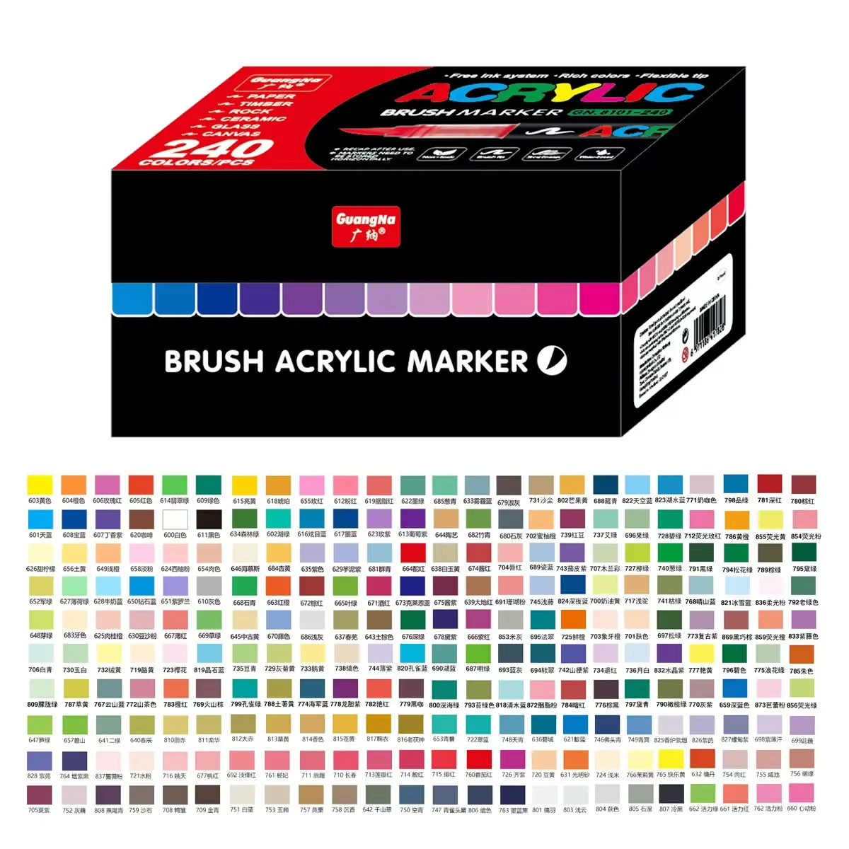 120/168/240pcs GuangNa Acrylic Color Markers Soft Head Painted