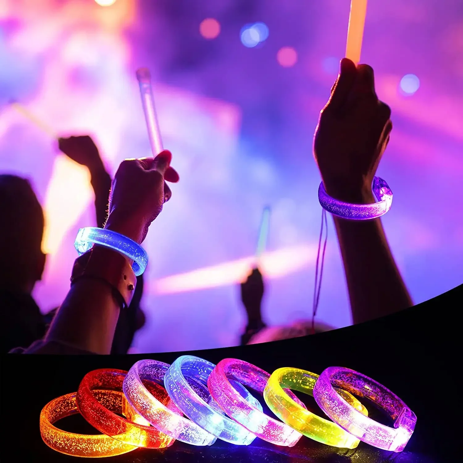 

25pcs Event Kids Adults LED Bracelet Bangle Glow Party Supplies Light Up Glow Party Supplies