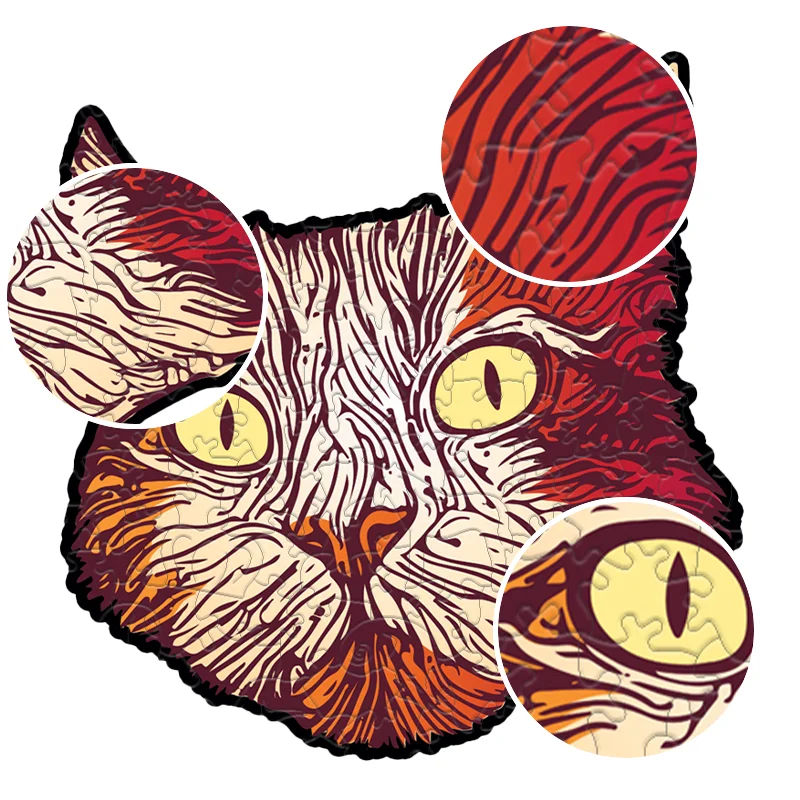 Quebra-cabeça de madeira em forma de gato fofo, ferramentas educacionais infantis, jogos interativos entre pais e filhos, nano cola grátis para colar