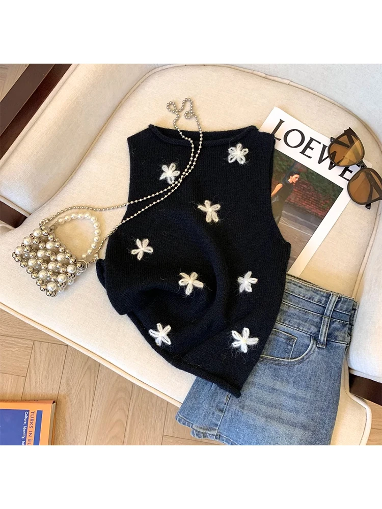 Summer Women French Vintage Mori Girl Cute Core Knit Tank Top Sleeveless Korean Fashion Crop Top Coquette Aesthetic Gyaru Hot