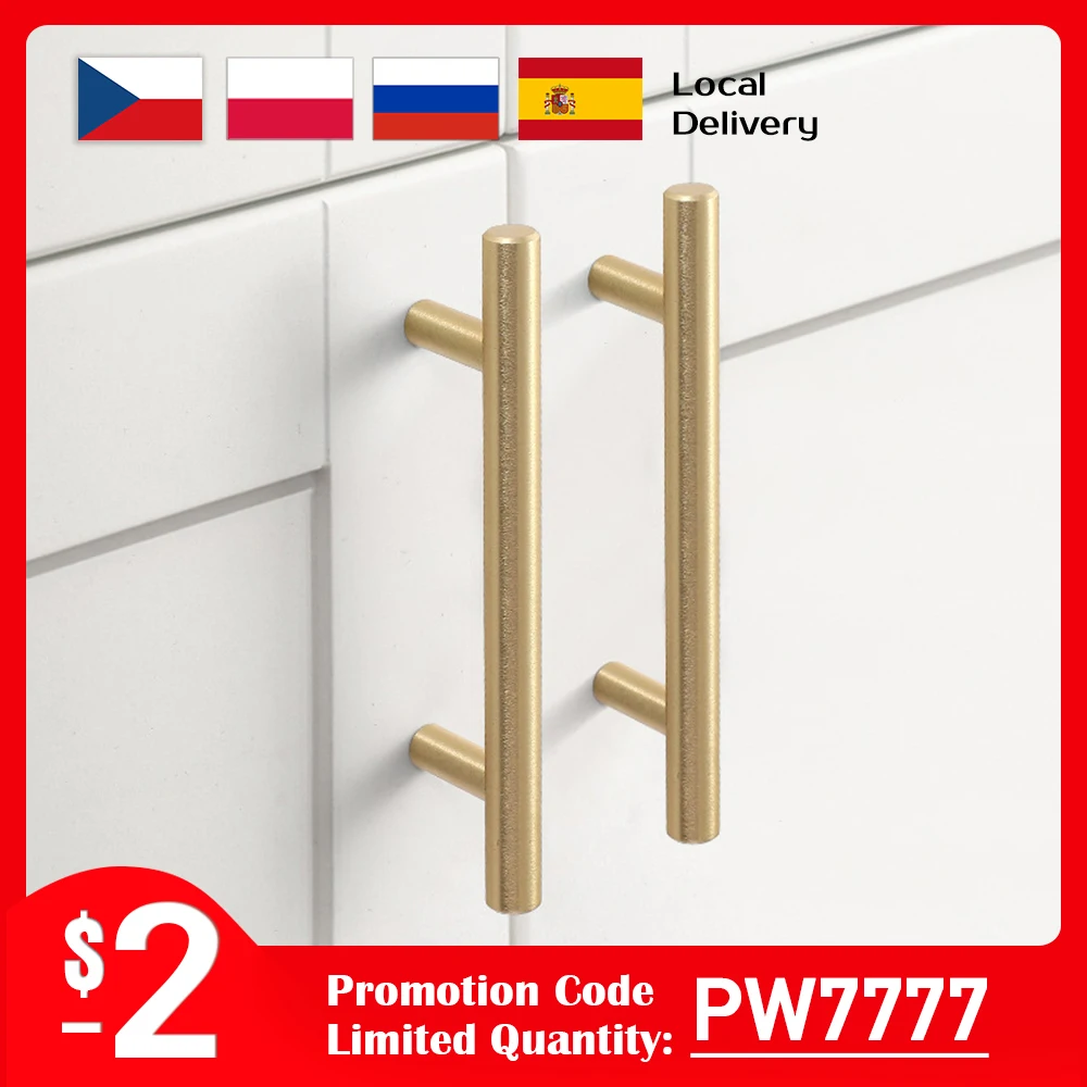 Kak 20 peças maçaneta de cozinha dourada escovada, aço inoxidável, barra t, porta, 76mm, 96mm, puxadores e puxadores de armário, maçaneta preta para móveis