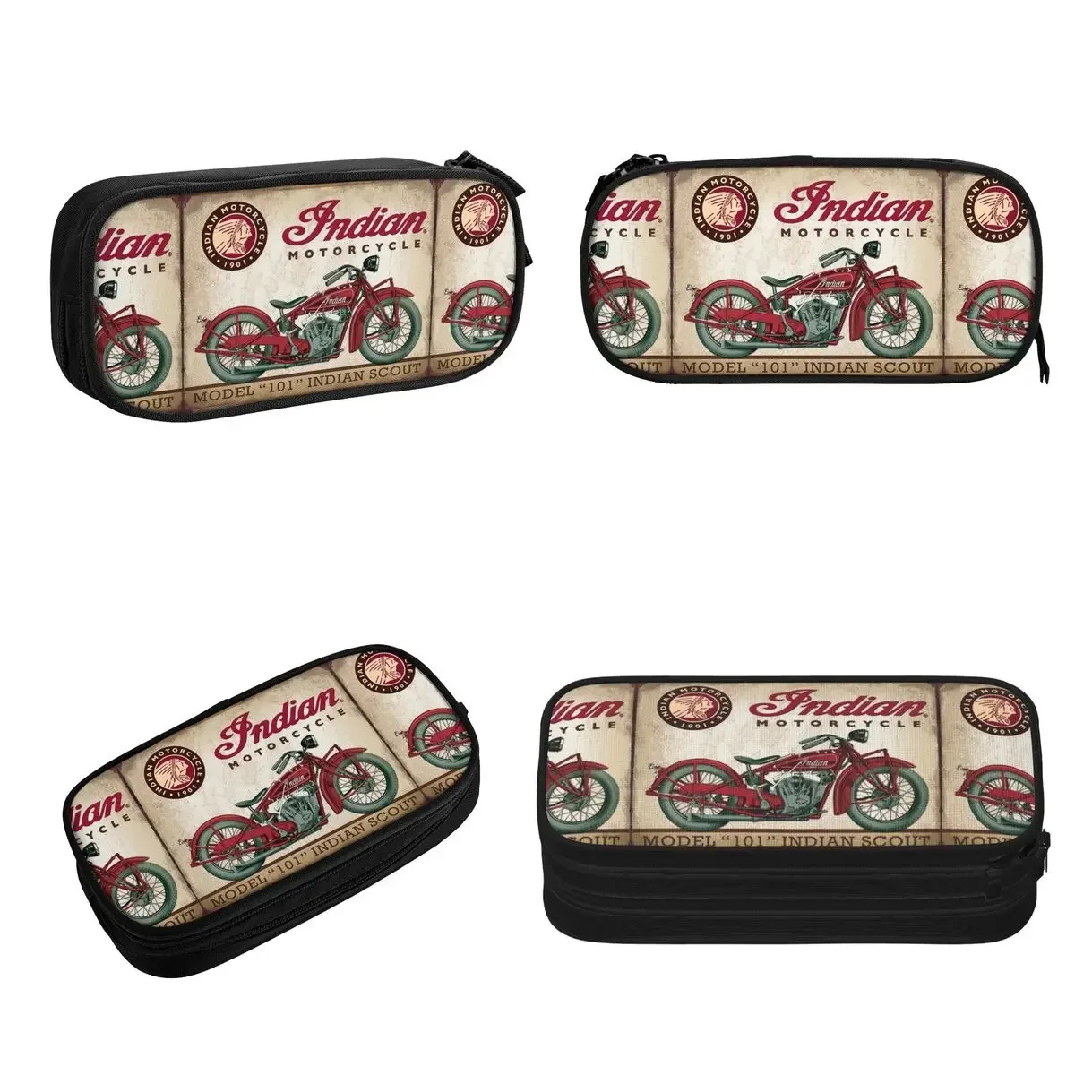 Motorcycle Motor Old Indians Never Die 4 Pencil Cases Large Storage Pen Bags Pen Box Pencil Pouch For Boys Girls Students