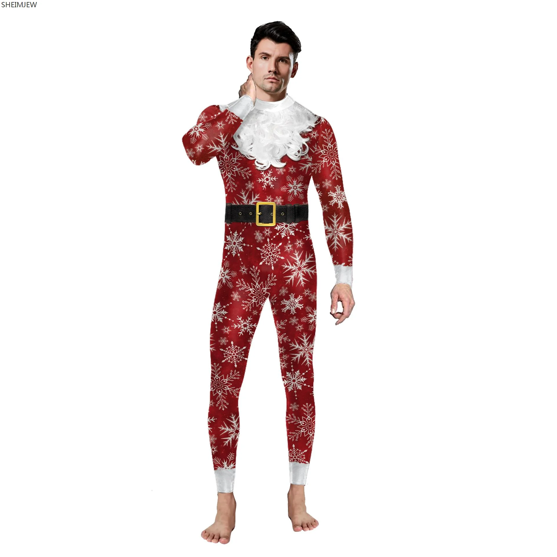 Christmas Jumpsuit Holiday Party Outfit Xmas Gift Woman Man Santa Claus Print Catsuit 12% Spandex Zentai Bodysuit Rave Outfits