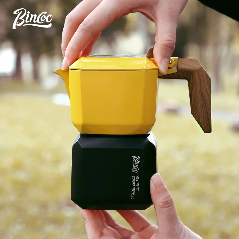 BINCOO-cafetera Moka cuadrada de doble válvula, cafetera Espresso para el hogar y exterior, dos tazas