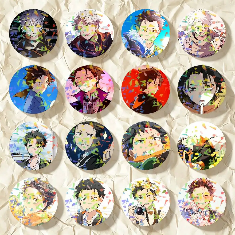 Anime Natsuki Subaru If Round Badge for Backpack Accessories Laser Lapel Pins Jewelry Gifts