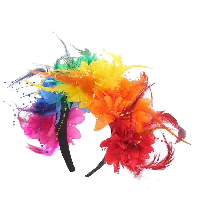 

Day of the Dead Mexican feather Rose Flower Crown Headband Halloween Party Costume Headpiece