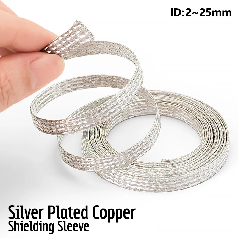 Expandable Braided Shielding Mesh Sleeve Silver Plated Anti Interference Resistant Tube for DIY Audio Wire Cable Modification