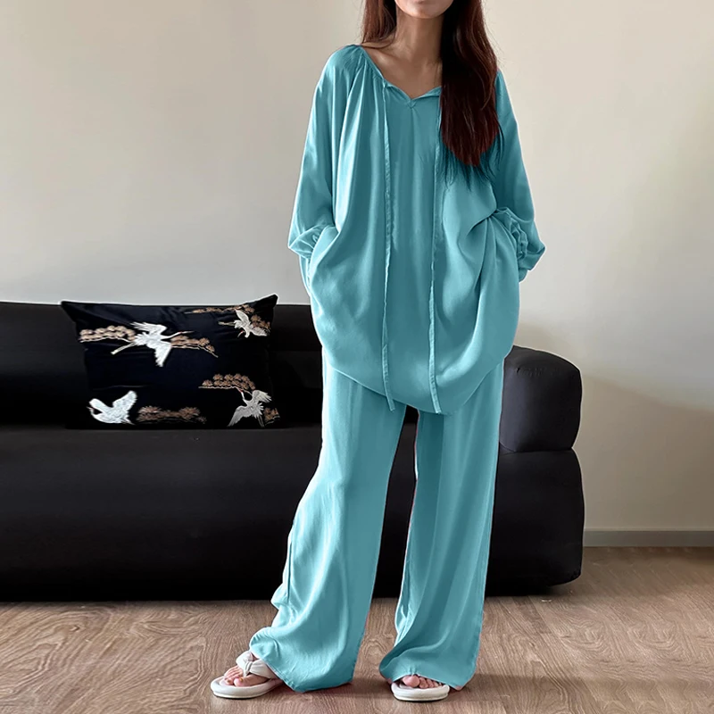 Set completo da casa casual ampio, girocollo da donna primaverile e autunnale, può essere indossato come pigiama in due pezzi