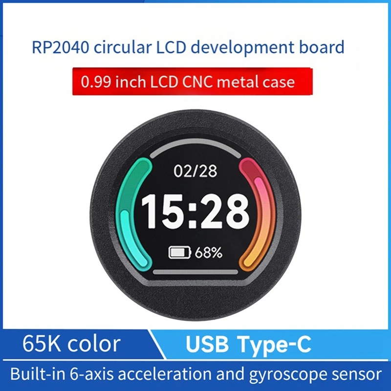 RP2040 Microcontroller MCU Board 0.99Inch Round LCD Display Gyro Sensor 65K Color Accelerometer CNC Metal Case Easy Install