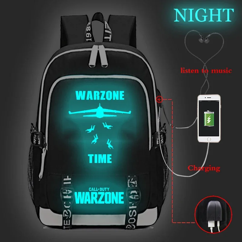 USB Charging Call Of Duty Warzone Backpack for Teenager Student High Quality Laptop School Bags Travel Back Pack Boys Bookbag