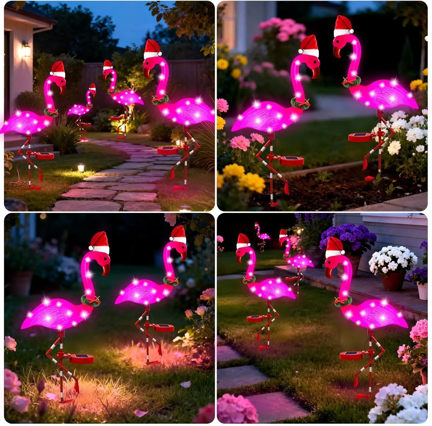 Paquete de 2 luces solares de flamencos, decoración impermeable para jardín al aire libre para patio, patio, camino, regalo perfecto para mujeres