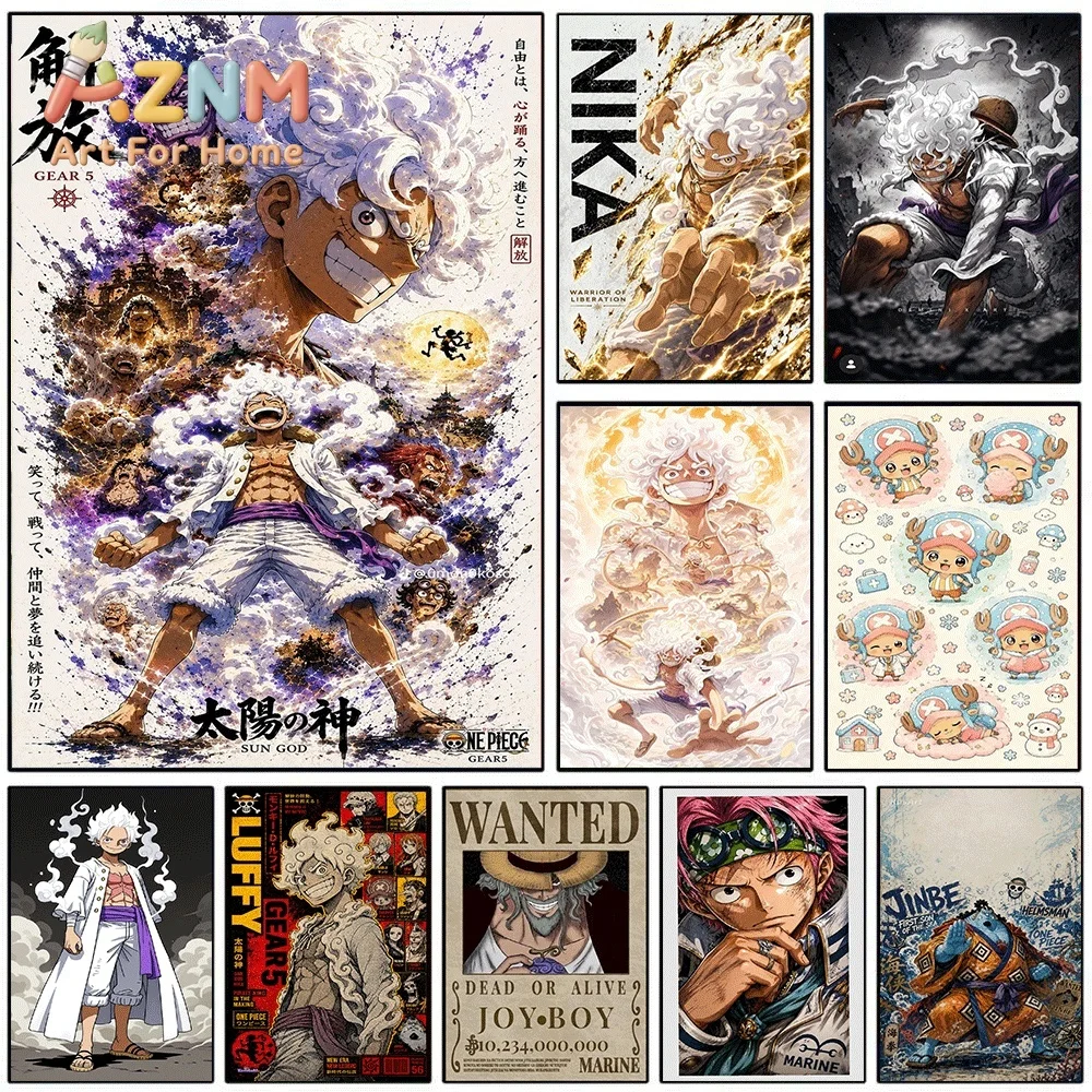 One Piece Anime Canvas Wall Art No Frame Nika Luffy Gear 5 Jinbe Wanted Poster Manga Print Poster for Bedroom Living Room Home