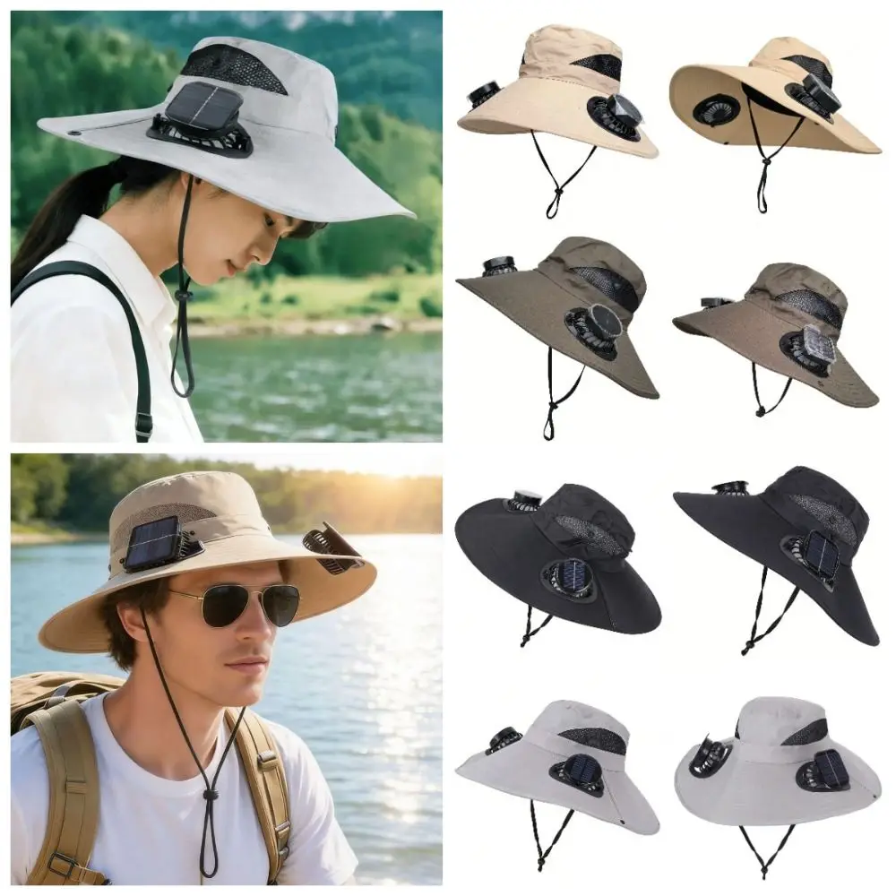 Long Endurance Dual Fan Solar Fan Hat Breathable 3 Speeds Summer Fan Visor Cap Lightweight Strong Wind Fishing Bucket Hat Beach