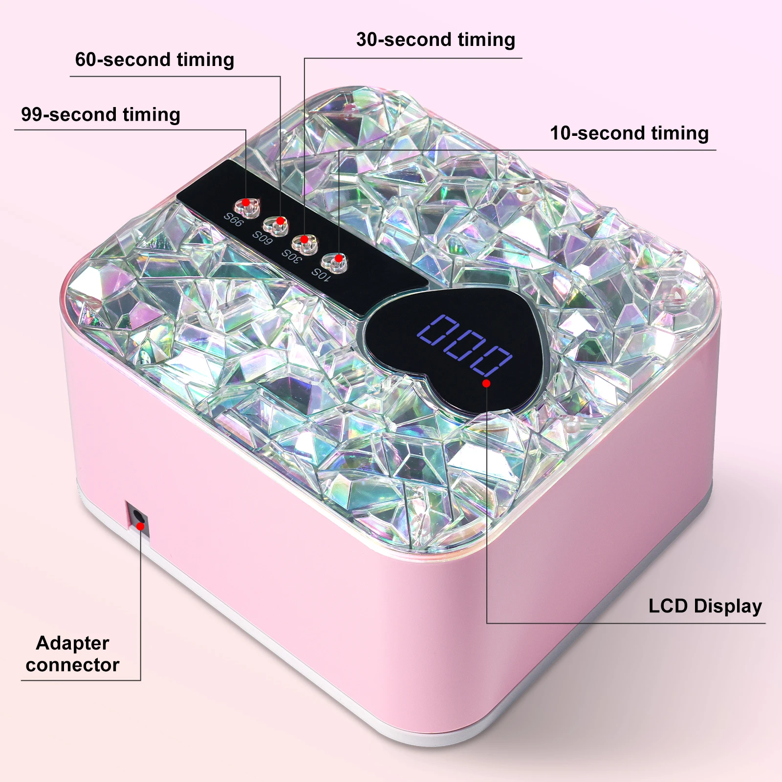 3D Crystal UV LED Nail Lamp For Fast Drying Gel Nail Phototherapy Machine 45 LEDs Heart Shape Manicure Salon Tool Equipment