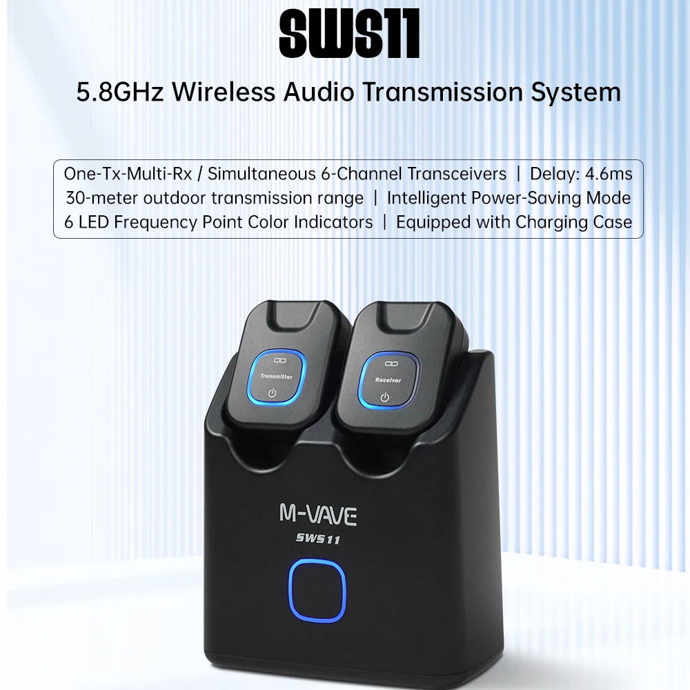 M-VAVE 5.8GHz Wireless Guitar System Guitar Wireless Audio Transmitter Receiver Set Rechargeable for Guitar & Bass