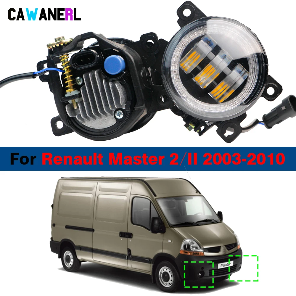 2 X Car Front Bumper LED Fog Light Angel Eye Daylight Adjustable Fog Lamp DRL For Renault Master 2/II 2003-2010