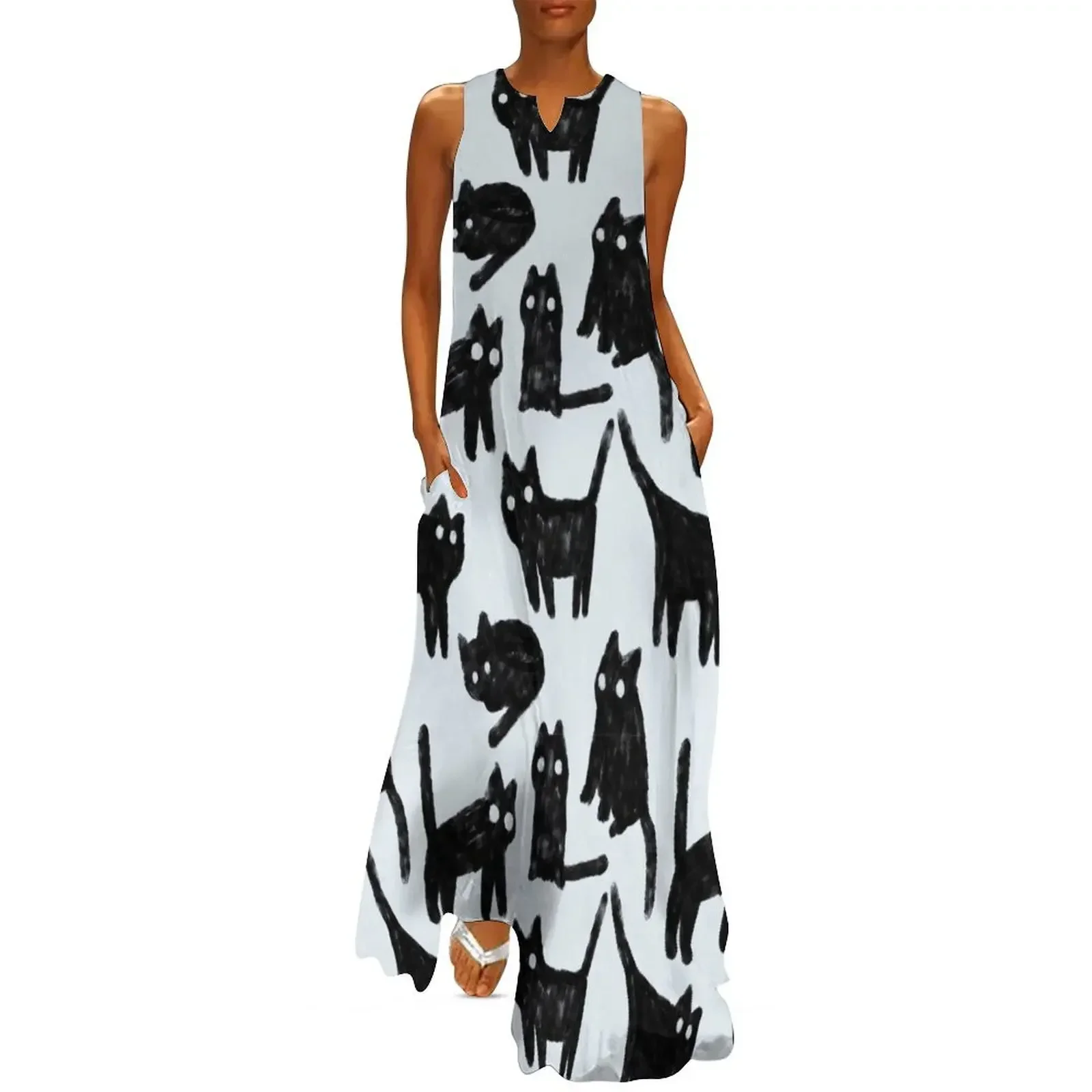 

Gouache black cats pattern. Long Dress clothes for woman wedding dresses for woman Womens dresses Dress