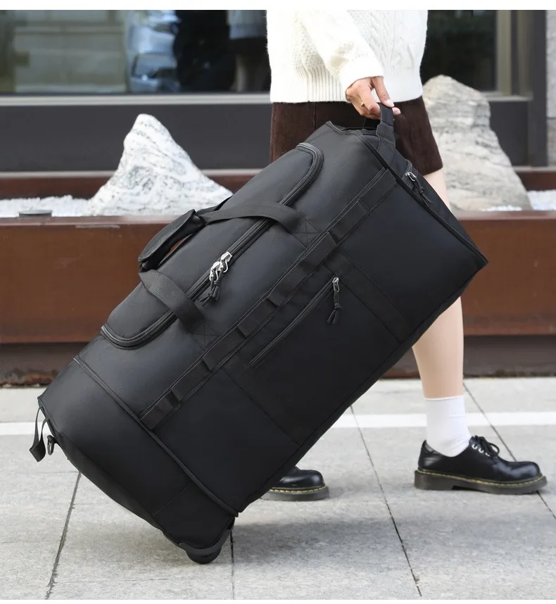 Foldable Expandable Travel Duffel Bag, Large Capacity Portable Luggage, Unisex Carry-on Rolling Shoulder Bag for Trip