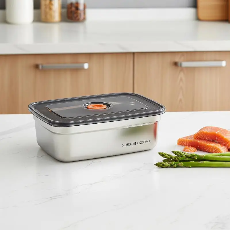 Stainless Steel Lunch Box Sealed Large Capacity Refrigerator Freezer Storage Box